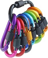 IEBUOBO 10 Pack Aluminum Locking Carabiners D Ring Key Rings - Screw Gate Hiking Clips for Camping Fishing Outdoor Gear, Multicolored