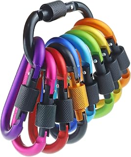 IEBUOBO 10 Pack Aluminum Locking Carabiners D Ring Key Rings - Screw Gate Hiking Clips for Camping Fishing Outdoor Gear, Multicolored