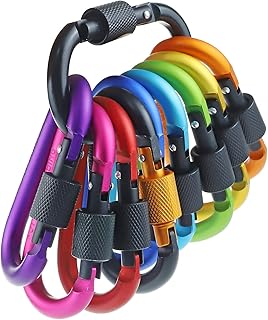 10 Pack Aluminum D Ring Key Rings Hiking Clips Locking Carabiner for Hiking Camping Fishing and Outdoor Use,Clips with Screw Gate Multicolored