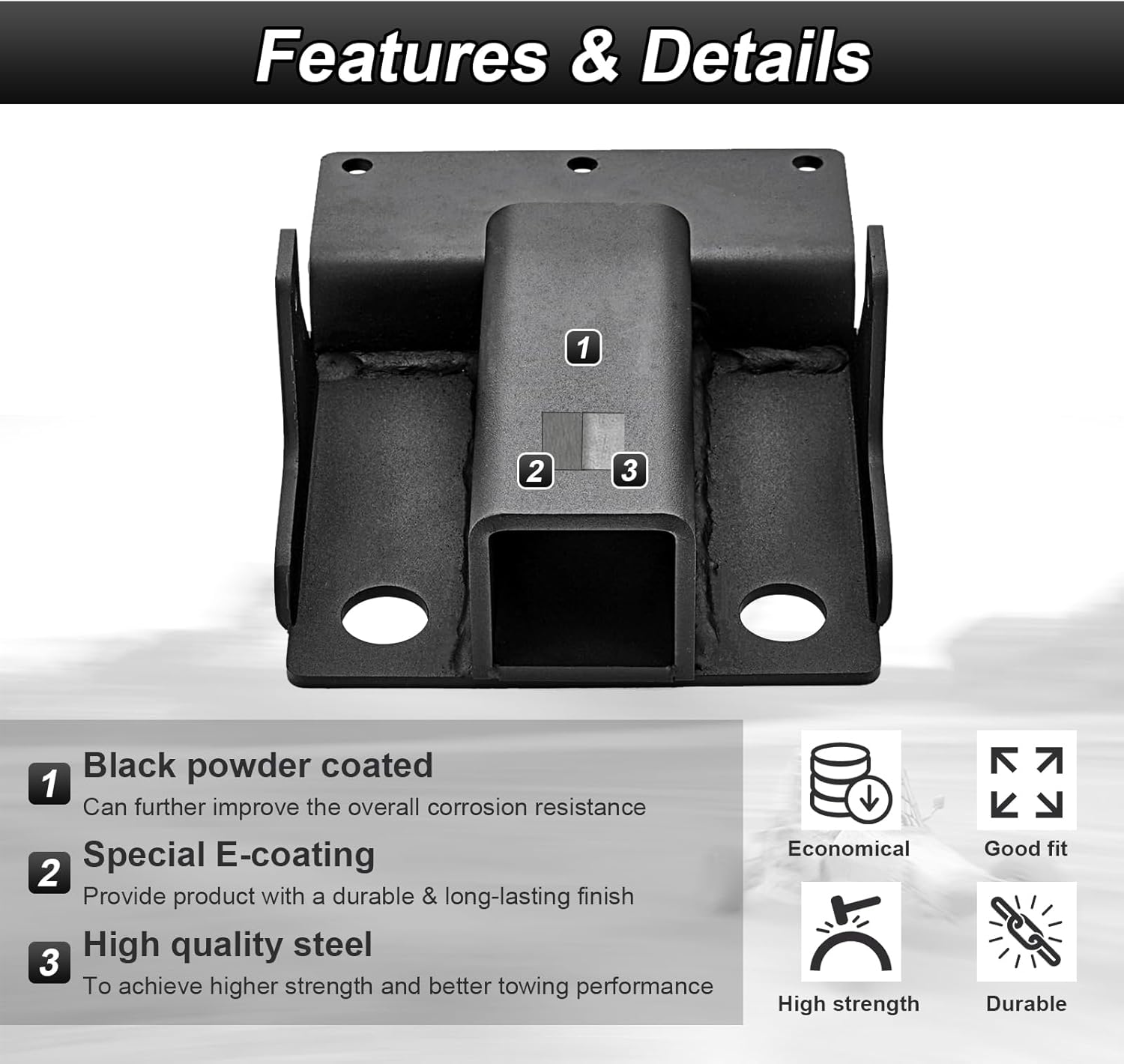 2” Rear Trailer Hitch No Drilling & Shackle Receiver with 3/4'' D Ring and 7/8" Locking Pin Compatible with Kawasaki Mule SX 610 600 2005-2024