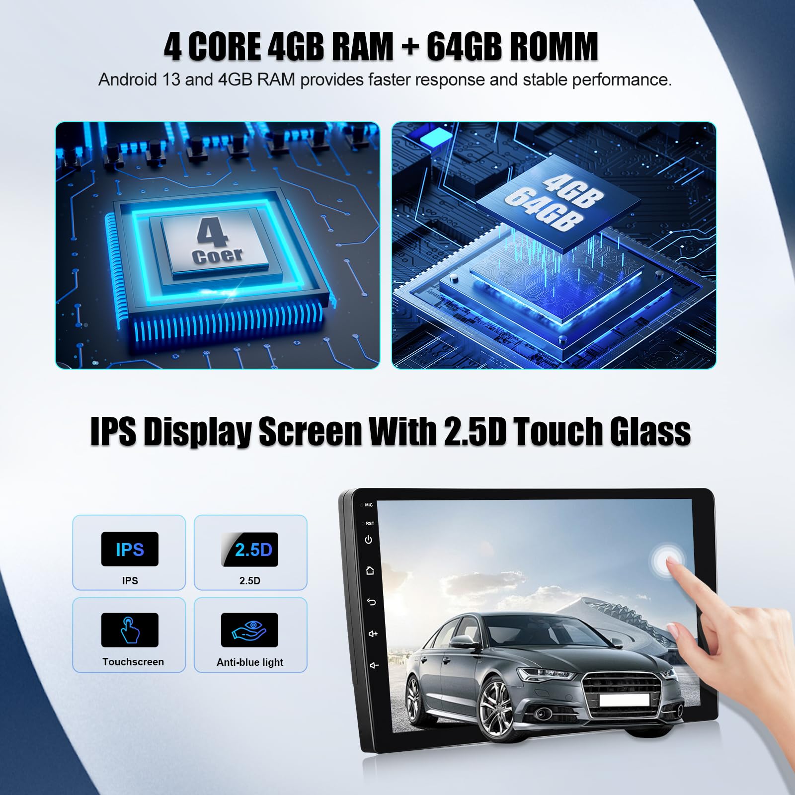SIXWIN 4+64G Android 15 Autoradio per FIAT 500 2007-2015 con CarPlay/Android Auto/Mirror Link,9 Pollici HD TouchScreen Schermo con Navigatore WiFi Bluetooth 5.0 FM/RDS 32EQ+AHD Retrocamera