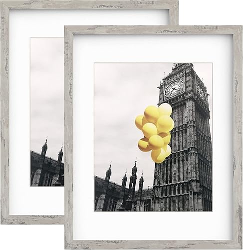 Portarretratos de 8 x 10 pulgadas, color gris envejecido, paquete de 2 unidades, para exhibir imágenes de 5 x 7 pulgadas con paspartú o de 8 x 10