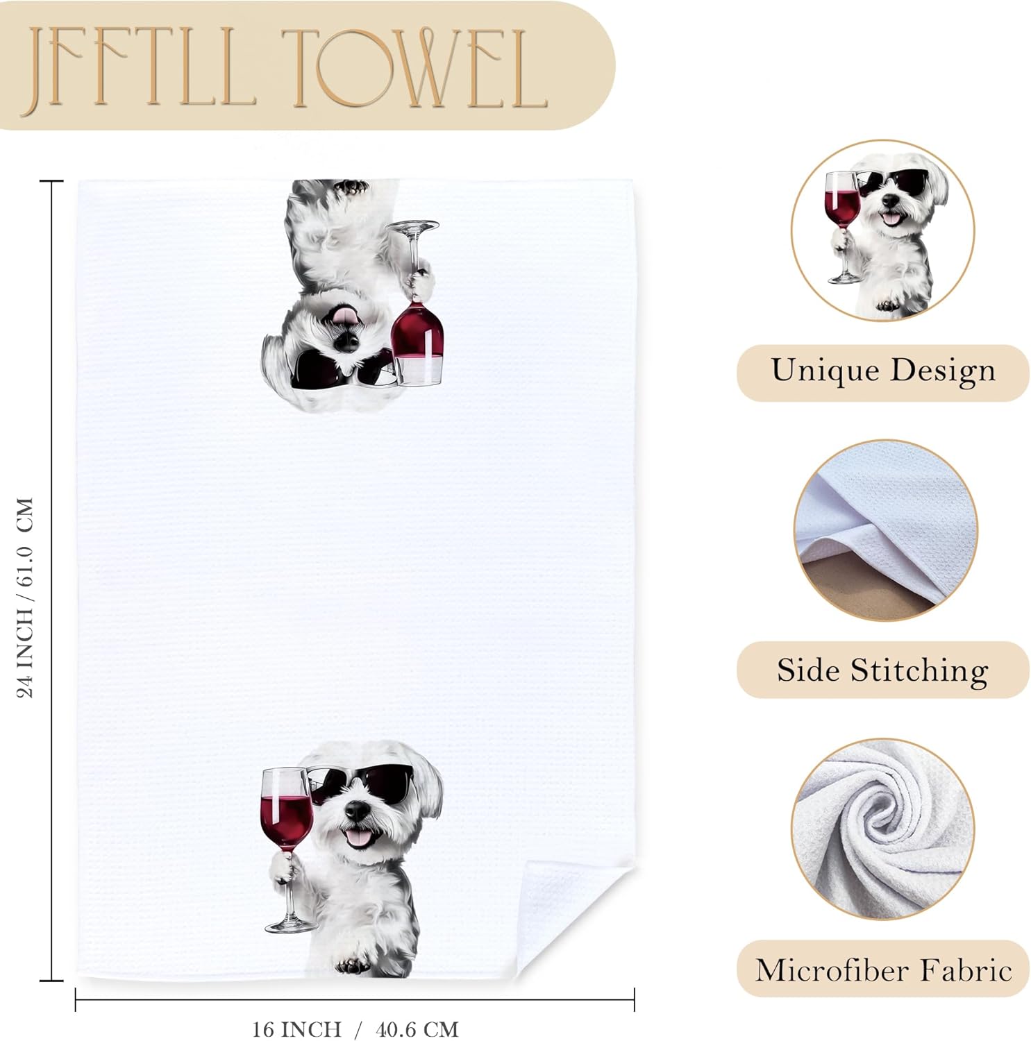 Funny Maltese Dog Kitchen Towels, Maltese Gifts Dish Tea Towels for Home Bar Kitchen, Dog Lovers Gifts, Wine Lover Gifts, Funny Hand Towels for Bathroom, 16x24 Inch - Image 7