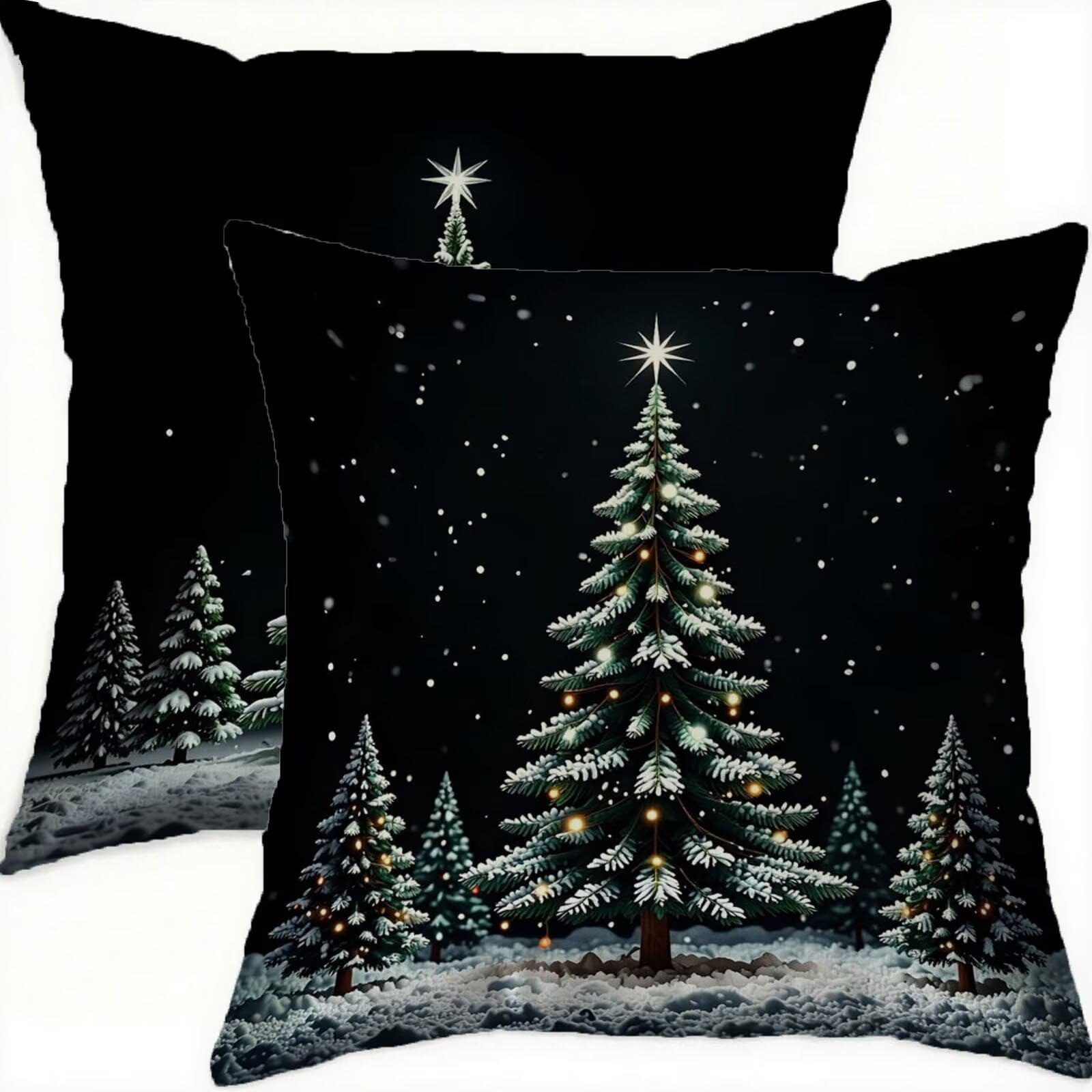 Housse de coussin 70x70cm Noël en velours noir pour sublimer votre canapé