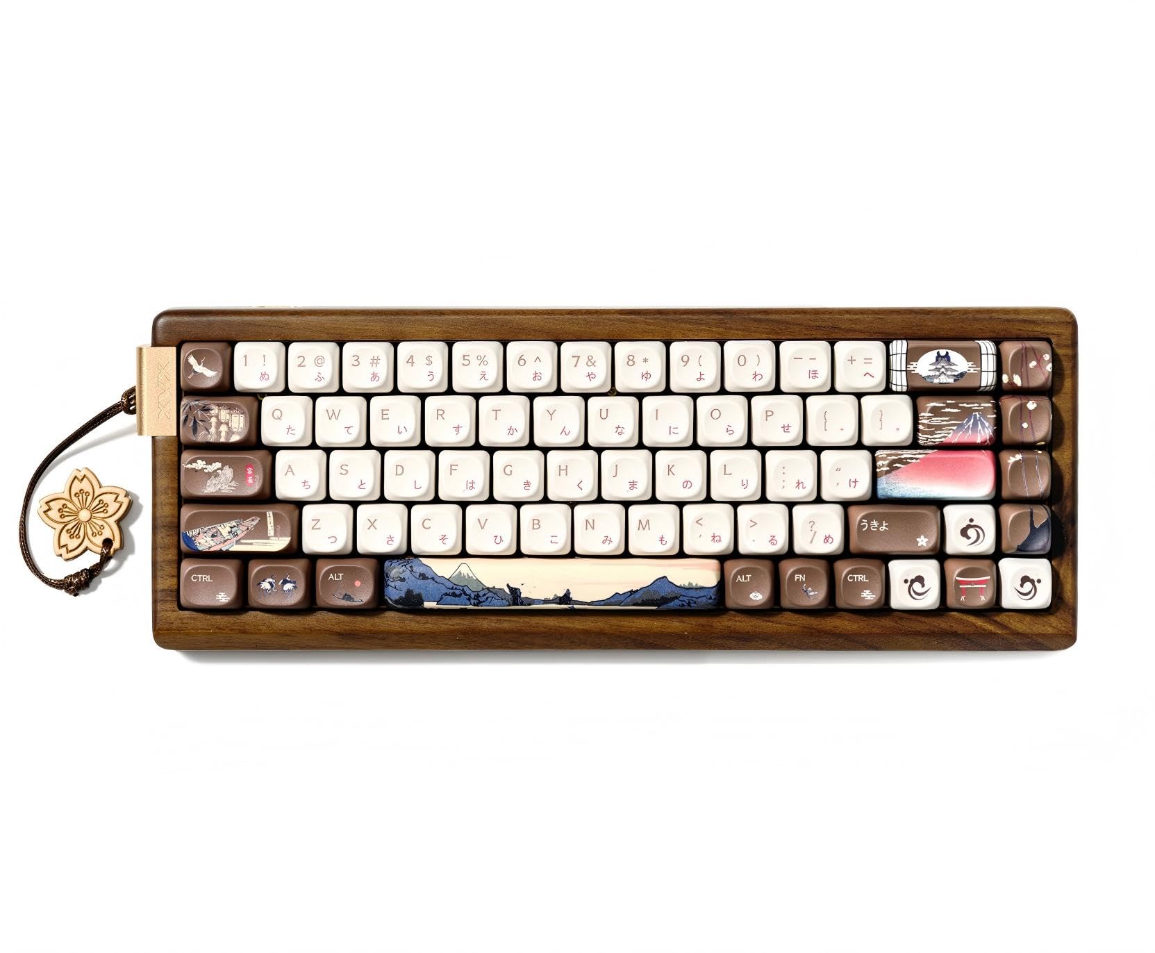 XVX MU68 FujiWave Theme Mechanical Tri-Mode Keyboard, Hot Swappable Walnut Solid Case Woo…