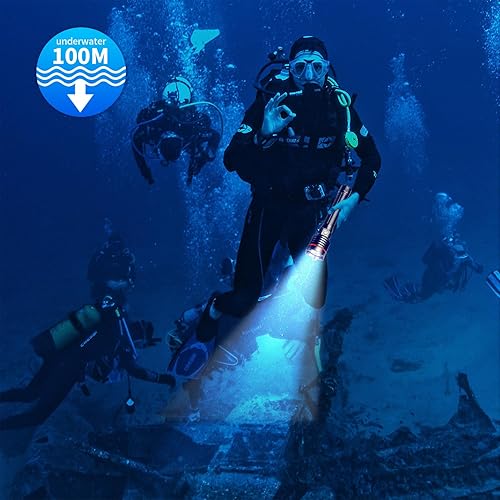 Miniatura 6 de Linterna de buceo, Submariner-26S 5000 lúmenes, luz de buceo, 328.1 ft impermeable, luces de buceo, con carga tipo C linterna subacuática para