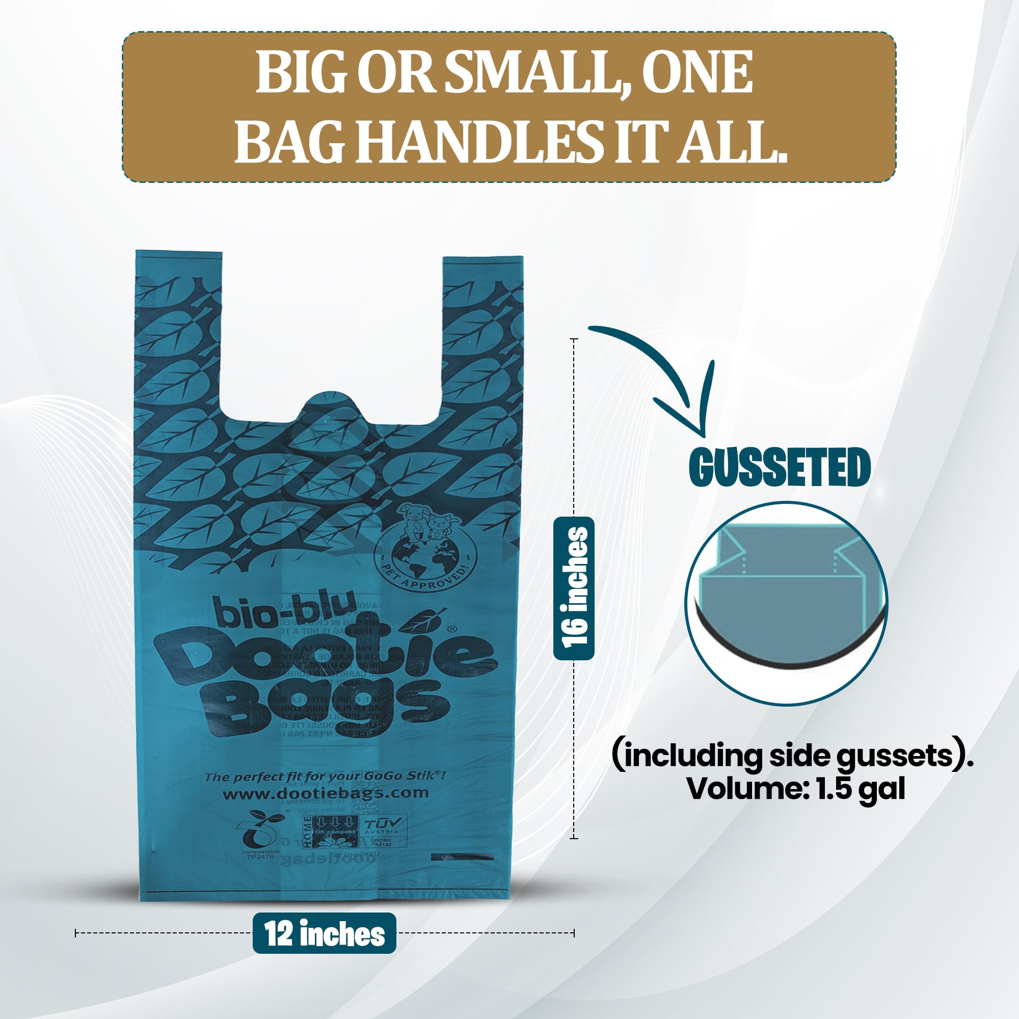 Bio-Blu Dootie Bags®, bolsas de excrementos de alta calidad, medianas y grandes, con asa de corbata E-Z, hechas con material superior, fuerte, a prueba de fugas, 100 unidades. Se adapta a las