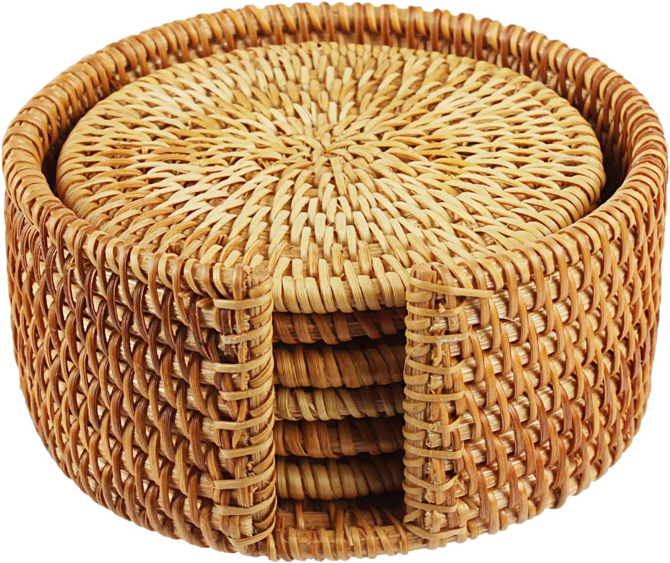 Larcele Rattan Handmade Vintage Coasters for Tea with Holder bd-02