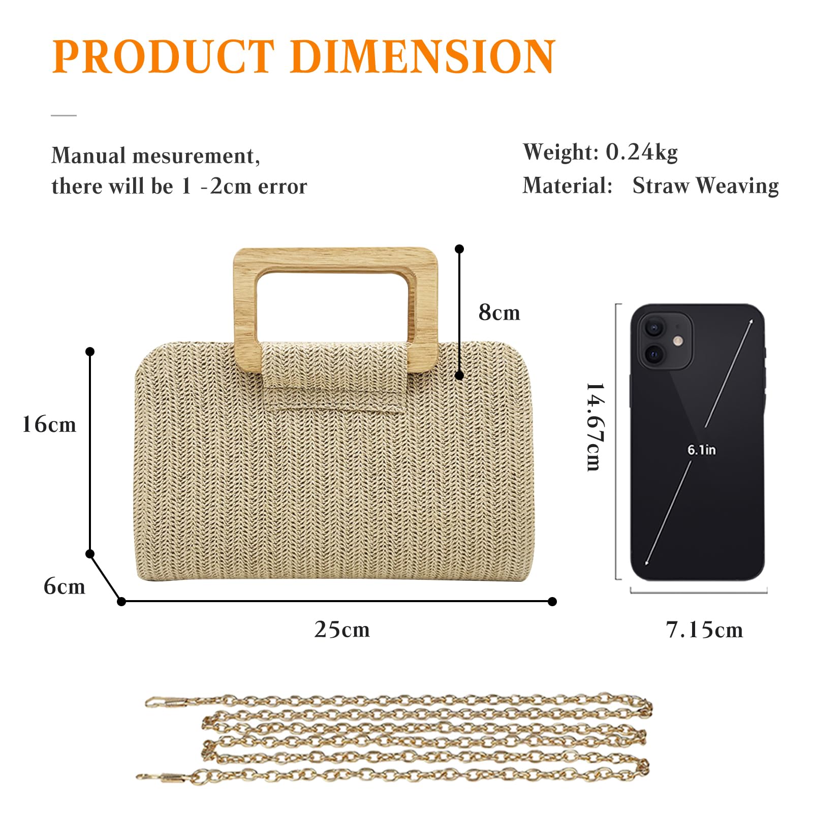 CORIOS Damen Strohtasche Abendtasche Frauen Gewebte Tasche Hochzeit Brautbörse Elegante Clutch Tasche Klein Tasche Formale Handtasche Schultertasche Luxuriös Umhängetasche für Bankett-Party Gold