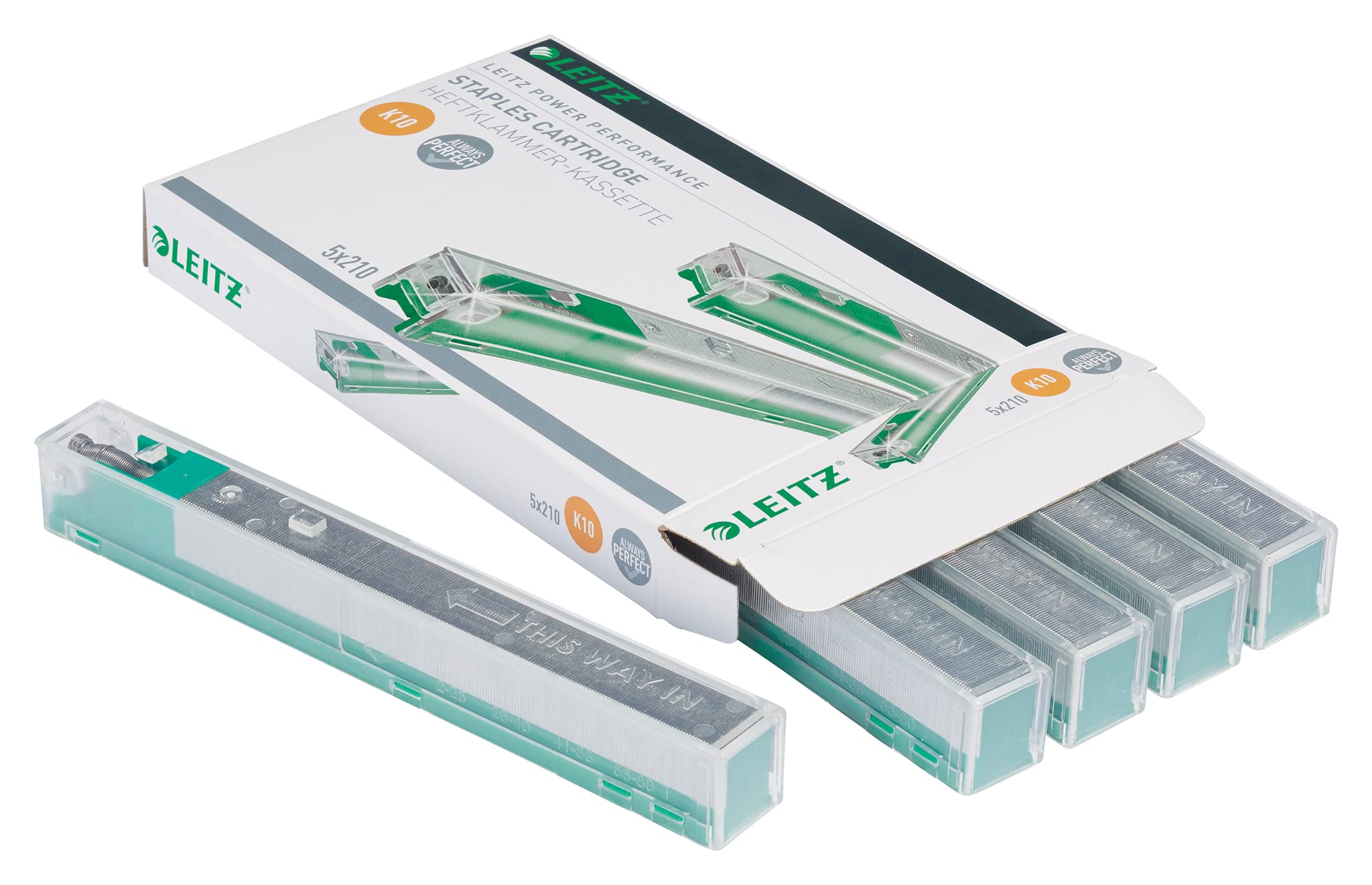 Leitz Power Performance Cassettes d'Agrafes Heavy Duty K10, Galvanisé, Boîte de 5 Cassettes, 5 x 210 Agrafes, 55930000