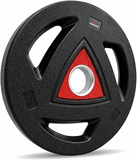 LEEWAY Rubber Coated Olympic Plates (5kg x 2) | 50mm Standard Hole Size | Tri-Grip Handle Design | Anti-Slip Floor Protect... Price In India