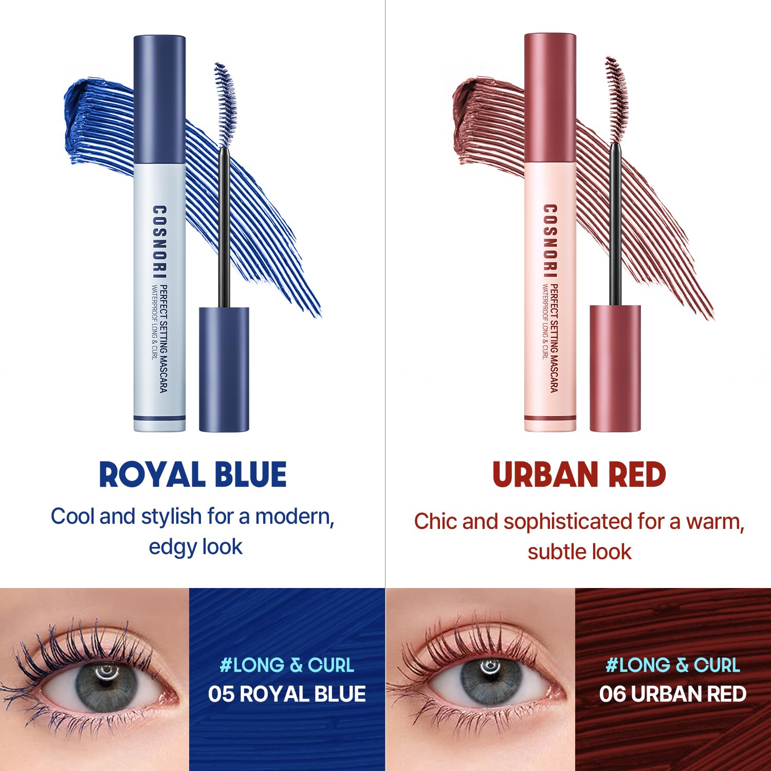 Cosnori Perfect Setting Mascara Waterproof Long & Curl 01 Black 7 ml - wydłużająco-pogrubiający wodooporny tusz do rzęs czarny