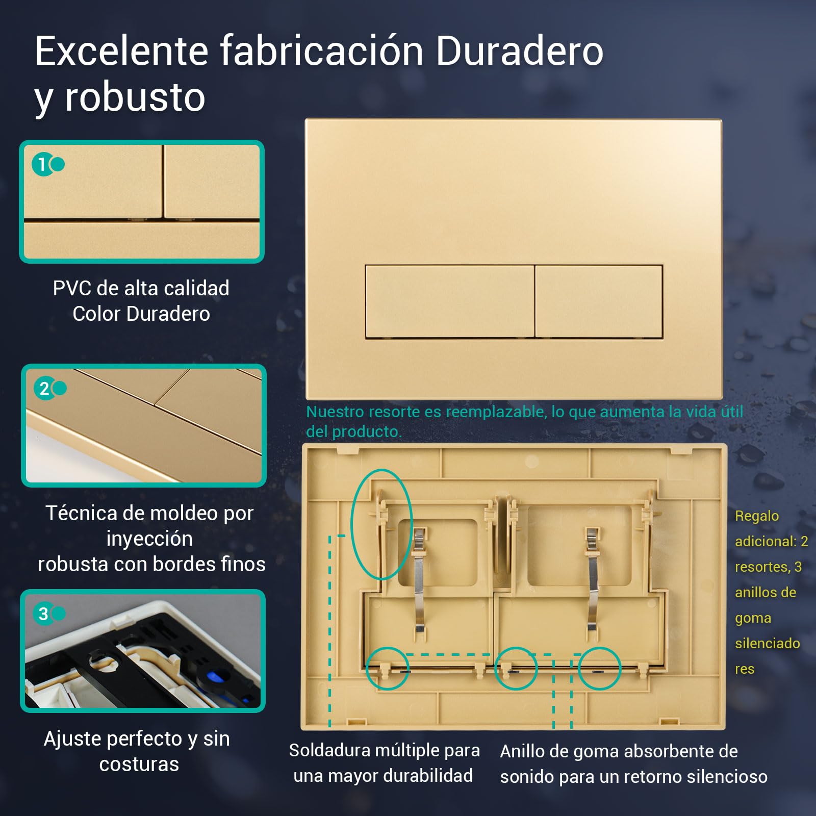 Empyreal placa actuador reemplazo panel frontal de cisterna de inodoro, con juego de varillas de descarga y marco de fijación, para Geberit Sigma 01,20,30, descarga doble(Oro Mate)