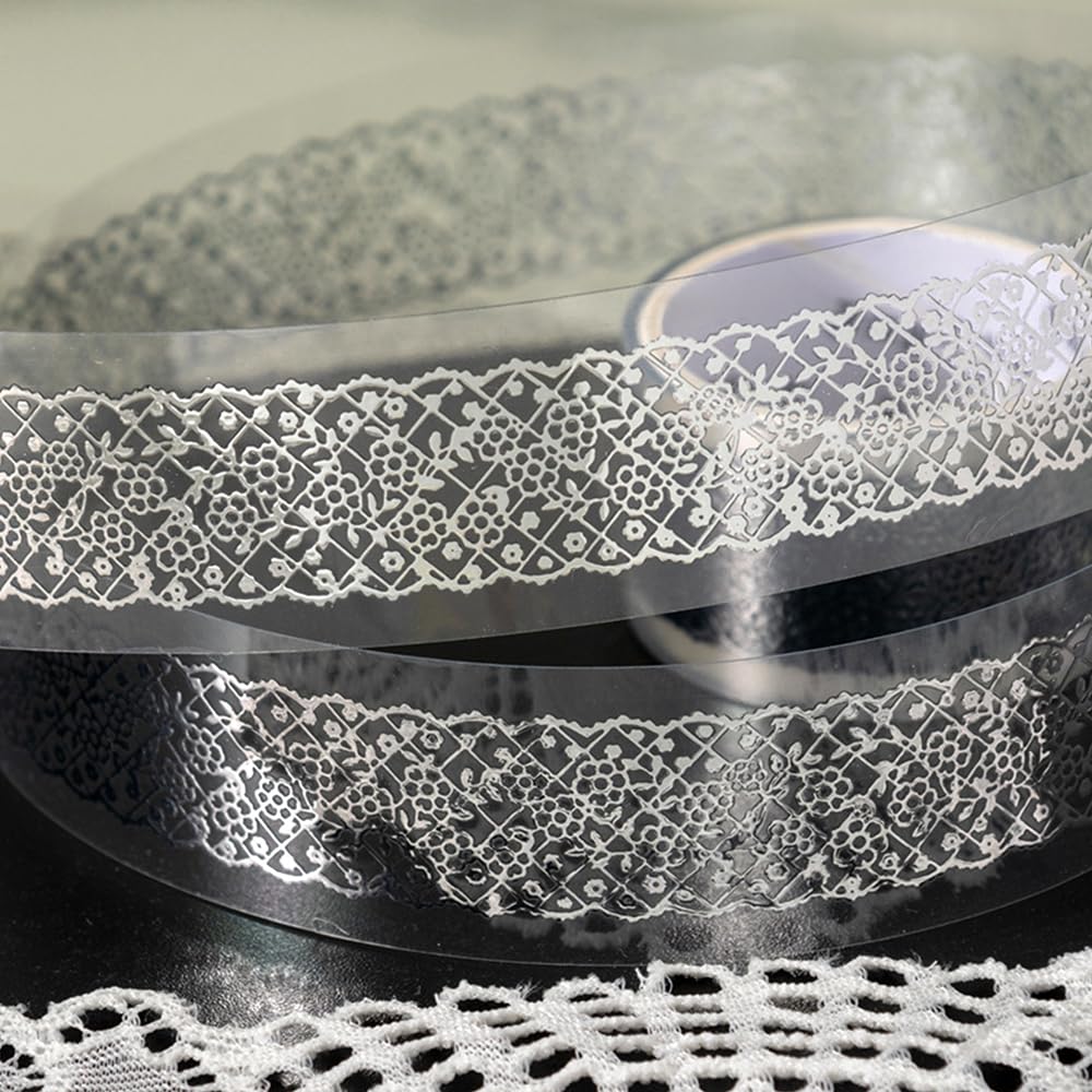 6rolls Silver Lace Series Flower Pet Tape Set Lace Decorative Masking Tapes Bulk Washi Tape Sticker for Journaling Adhesive Scrapbook Tape Aesthetic Retro Scrapbook Stickers Supplies for Craft Planner