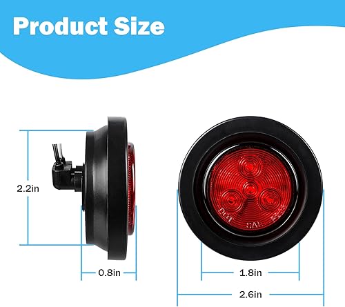 Miniatura 5 de 10 luces LED marcadoras de 2 pulgadas, (5 ámbares + 5 rojos), luces de marcador laterales de remolque, 9 diodos con reflectores para camiones de