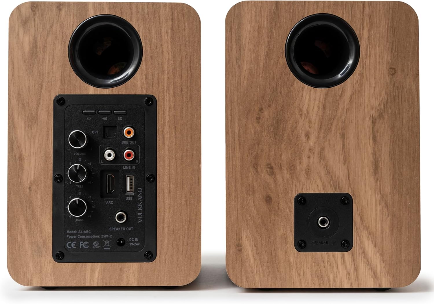VULKKANO A4 ARC Aktivlautsprecher mit 4" Woofer, Bluetooth 5.0, HDMI ARC, Optica, RCA, USB, mit Subwoofer-Ausgang, Regallautsprecher mit elegantem Design, Braun