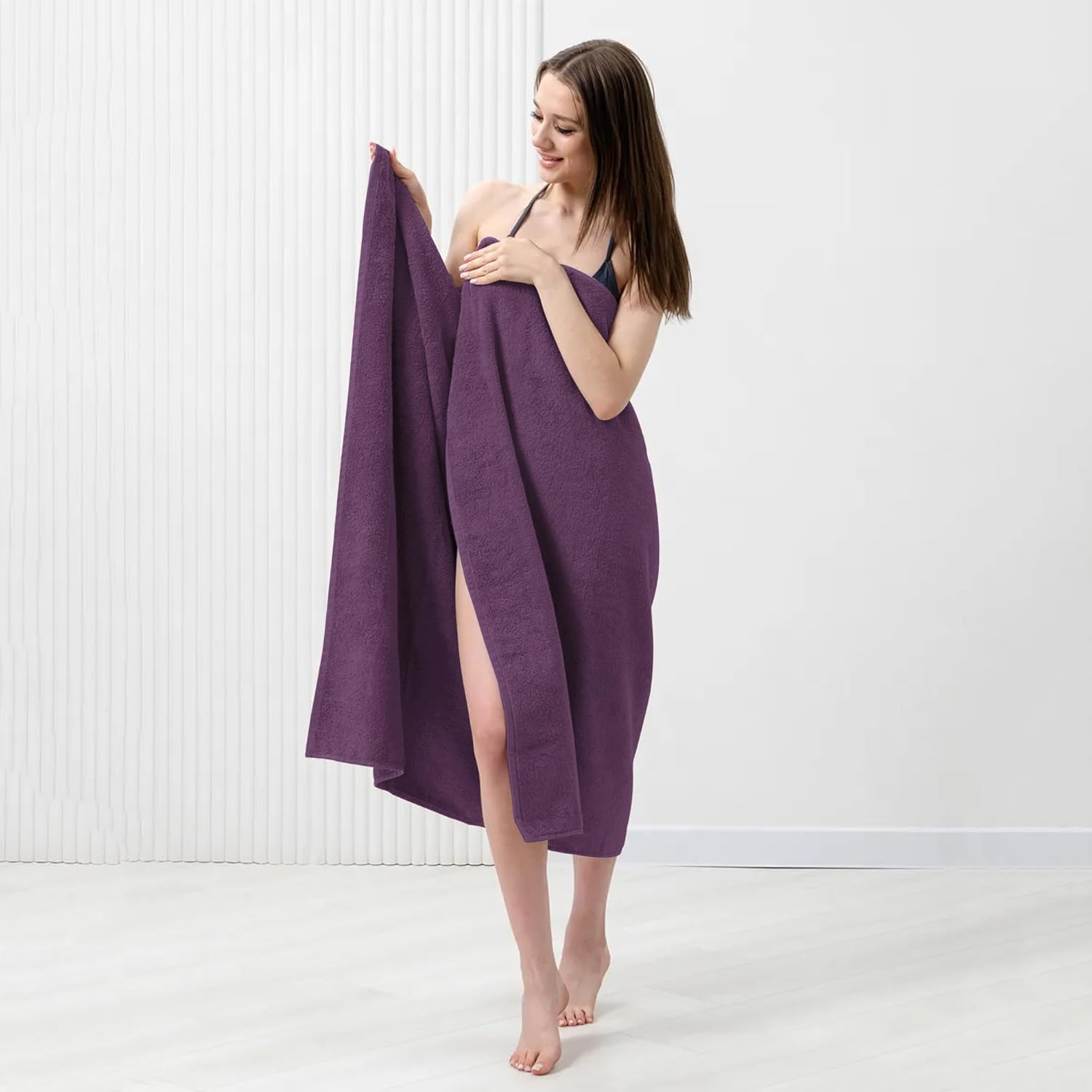 Bath Sheets – Extra Large Bathroom Sheet Set – Pack of 2 Jumbo Towels Dark Purple (71x35in) – 100% Cotton Soft Quick Dry Large Bath Towels for Adults Hotel Spa Bathroom Use