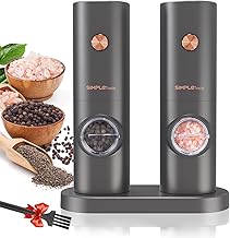 SIMPLETASTE Electric Pepper and Salt Mill Set of 2 with Base and Light Adjust Thickness Light and Fast Works at One Touch
