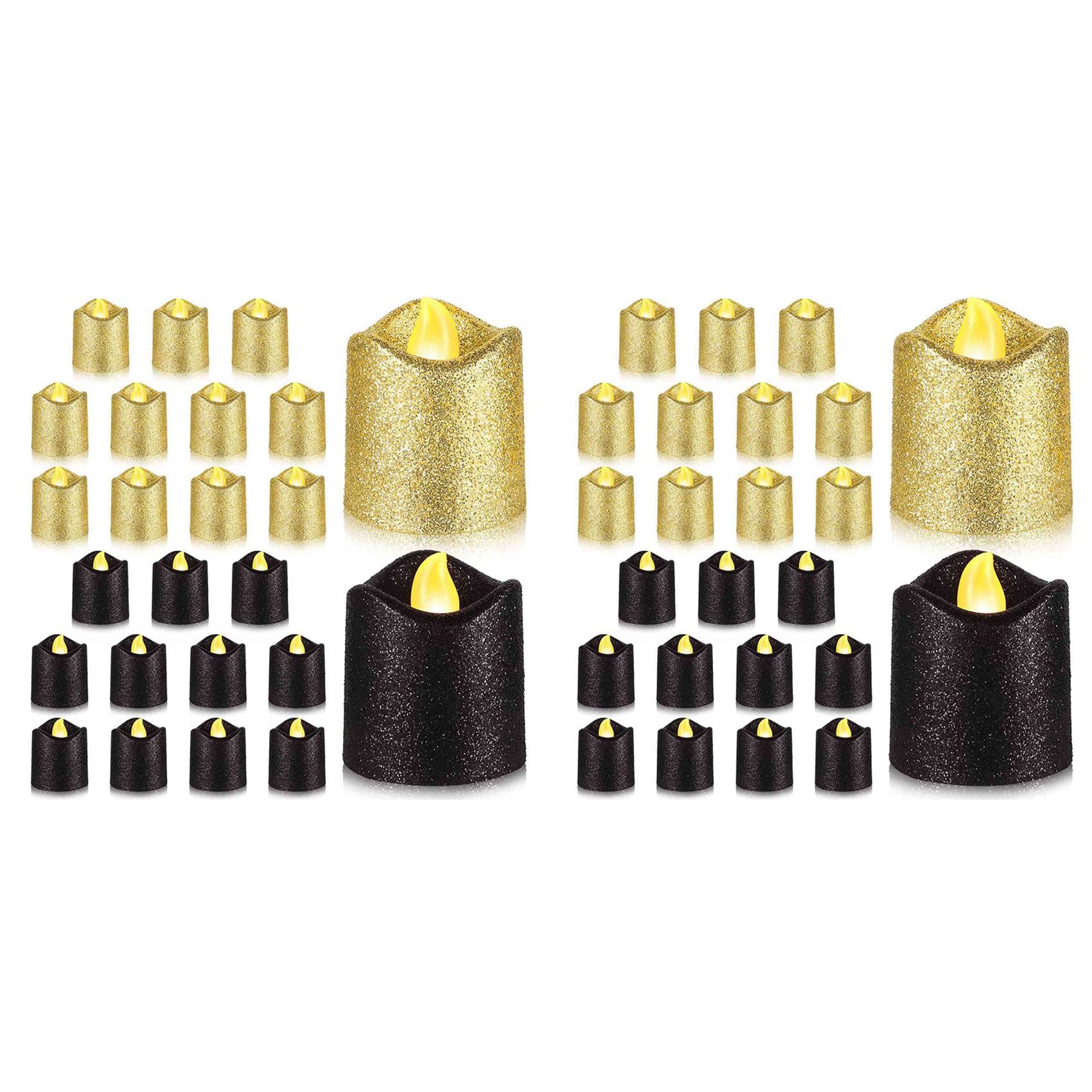 Hndhbfgrt 48 Packs Gold Flameless Votive Candles Black Glitter LED Tealights Battery Operated Tea Lights Warm Yellow Light Holder
