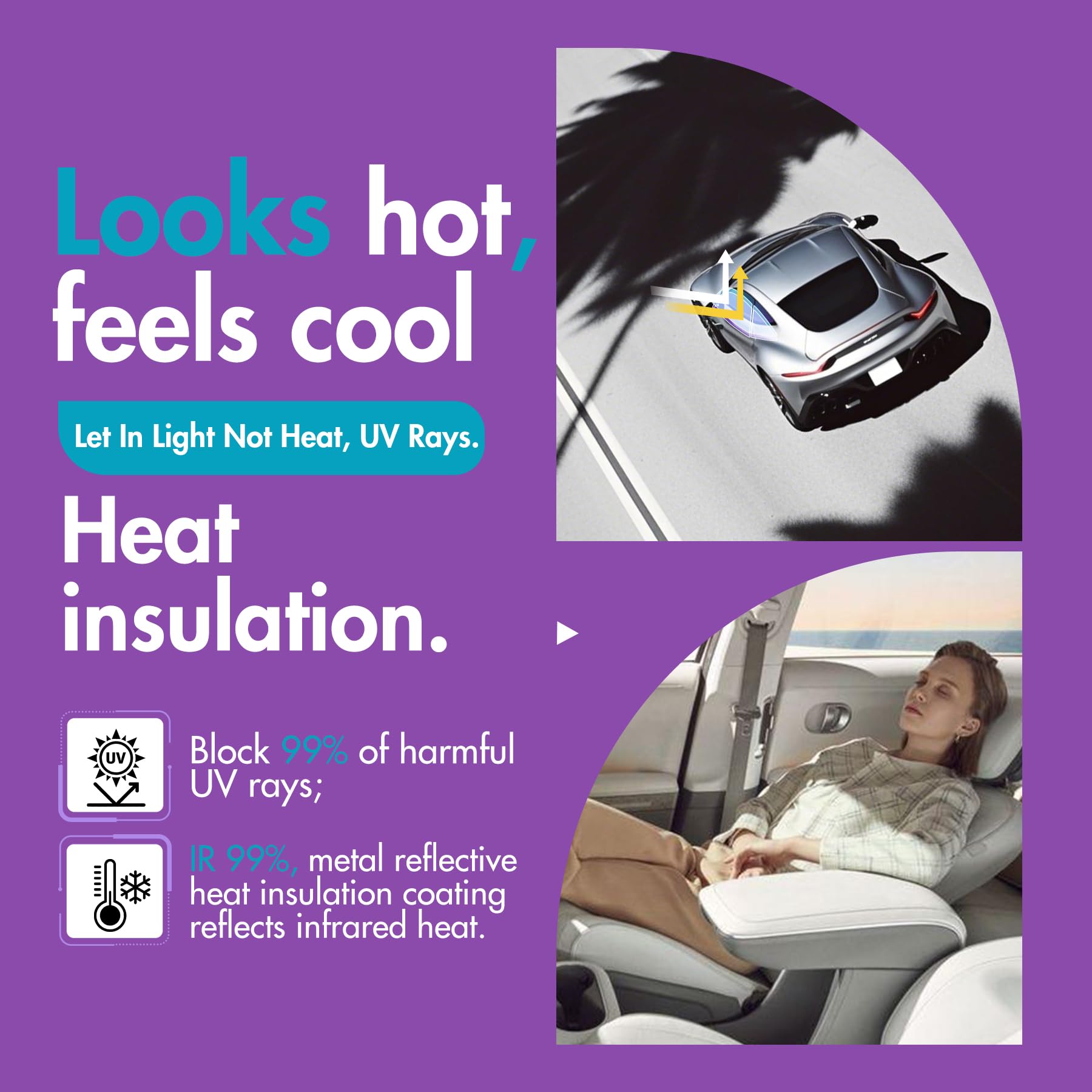 Pellicola colorata per finestrini dell'auto, protezione solare UV e IR al 99%, PET HD, antiriflesso, unidirezionale, resistente, antigraffio, facile da installare (bluastro-viola, 60% VLT, 50,8 x 3 m)