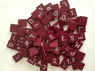 Maroon Wood Letter Tiles Set 100 Tiles ~ Game Replacement, Scrapbooking, Crafts, Messages, Etc.