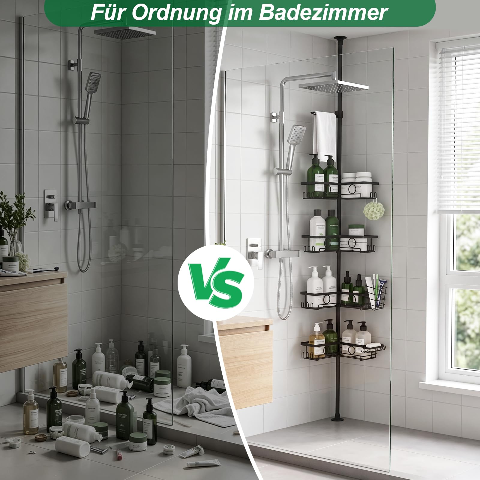 Duschregal ohne Bohren, 105-304cm, Edelstahl rostfrei, für Badezimmer