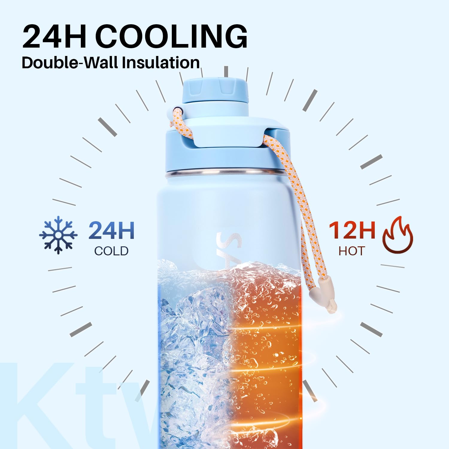 SANTECO Bottiglia d'acqua isolata (710 ml), bottiglia in acciaio inox con tracolla e chiusura a collo largo, a prova di perdite, bottiglia sottovuoto a doppia parete, mantiene le bevande calde e