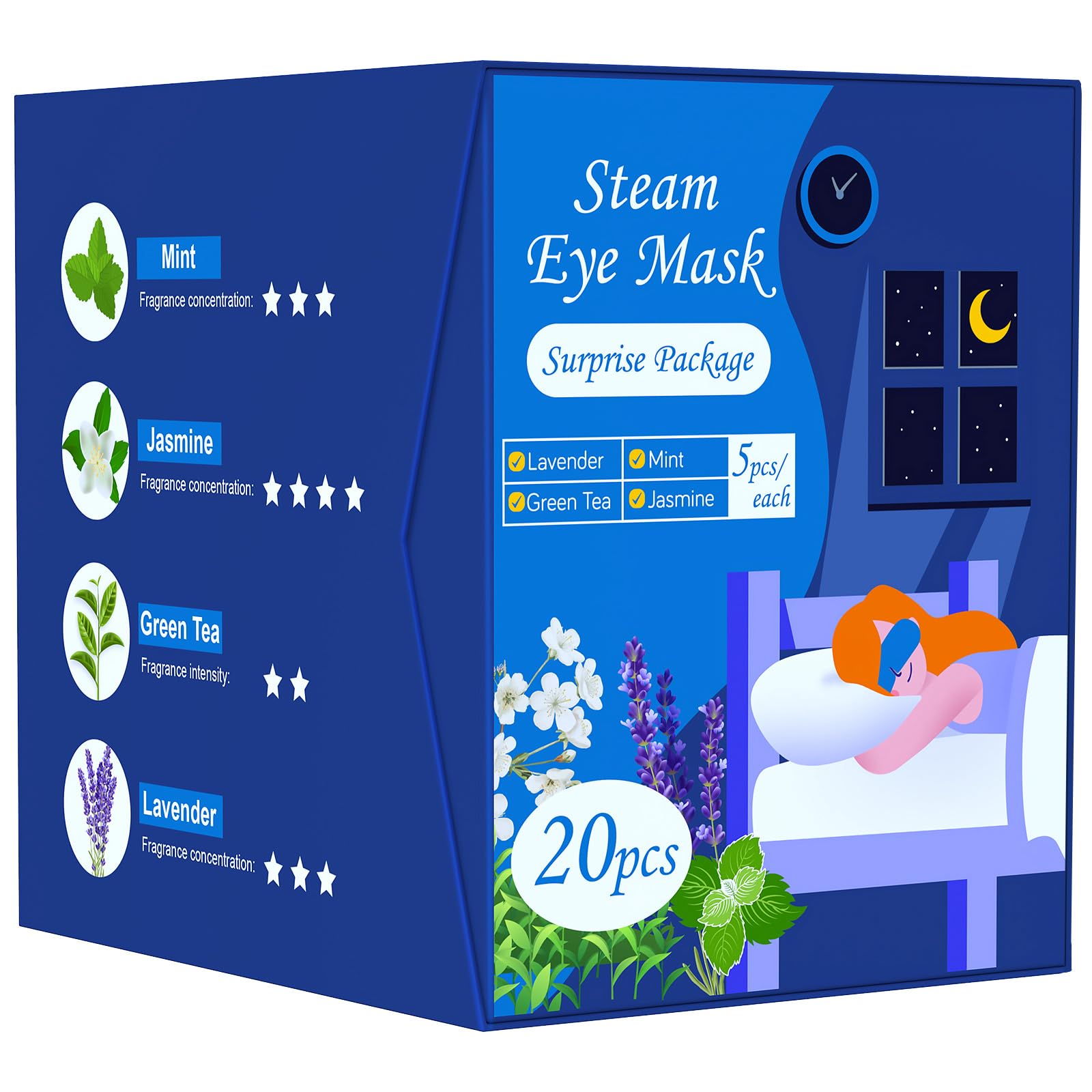 20-Pack Steam Eye Masks for Dry Eyes, Warm Eye Mask, Relief Fatigue & Dark Circle, Heated Eye Mask for Puffy Eyes, Disposable Sleep Mask, Moist Hot Compress Eye Patch for Sleeping, 4 Flavors