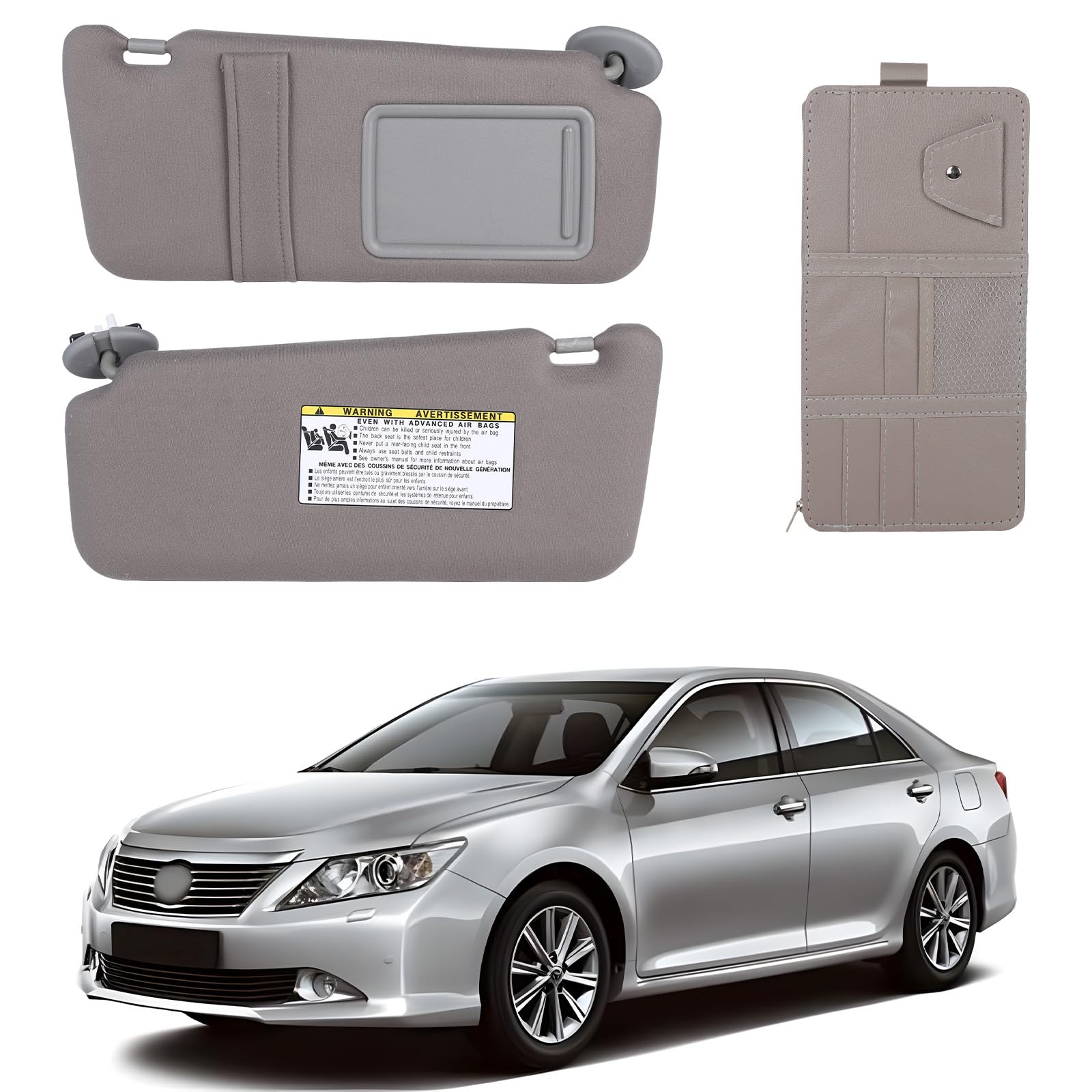 KruzeKraft Sun Visor Right Passenger Side Gray Fits for Toyota Camry 2007-2011 with Storage Bag Fits 74320-33E80-B0