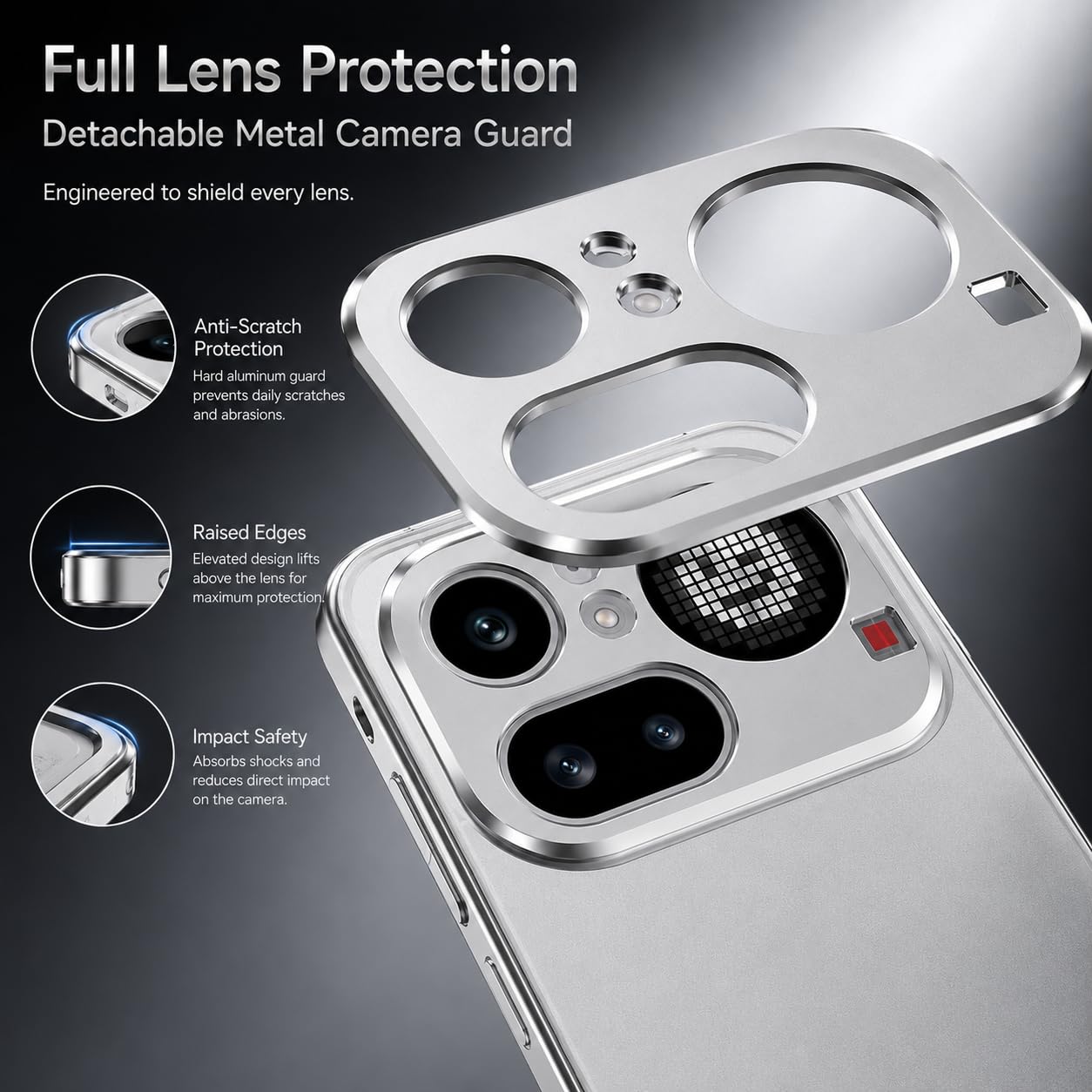 Metal Frame Case for Nothing Phone (4a) Pro with Lens Cover | Aluminum Alloy Shockproof Bumper, Heat Dissipation Design, Anti-Drop Scratch Resistant Slim Gaming Cover - (Silver) — Amazon image 3
