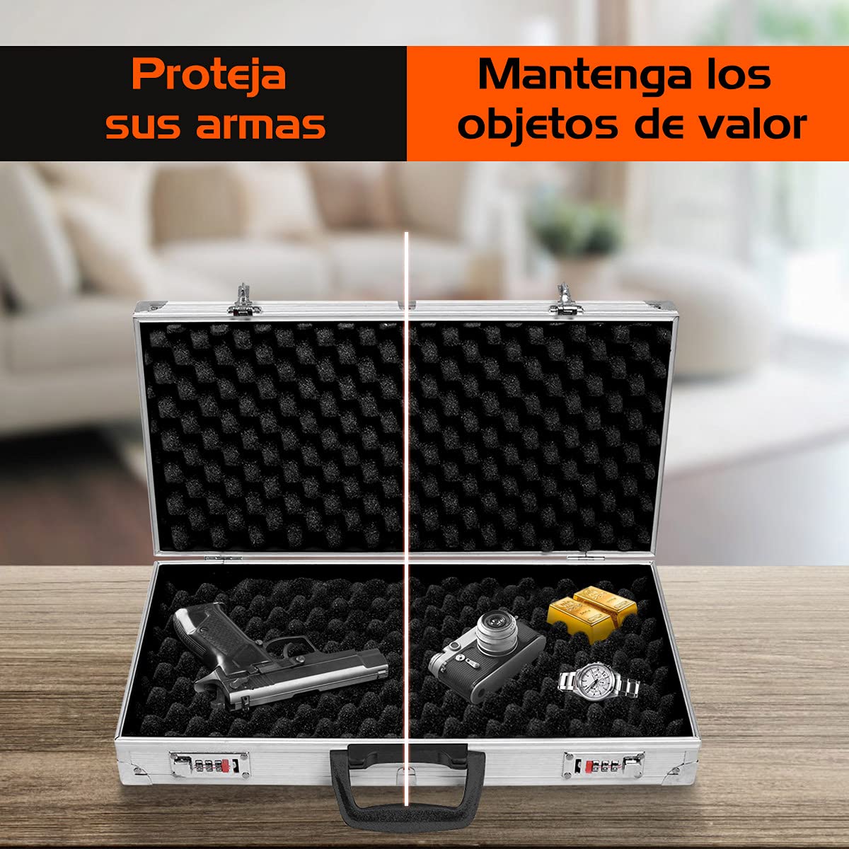 COSTWAY Maletín para Pistola Caja de Munición Caza 47 x 25 x 8,3 cm con Mango 2 Bloqueo de Contraseña 2 Llave