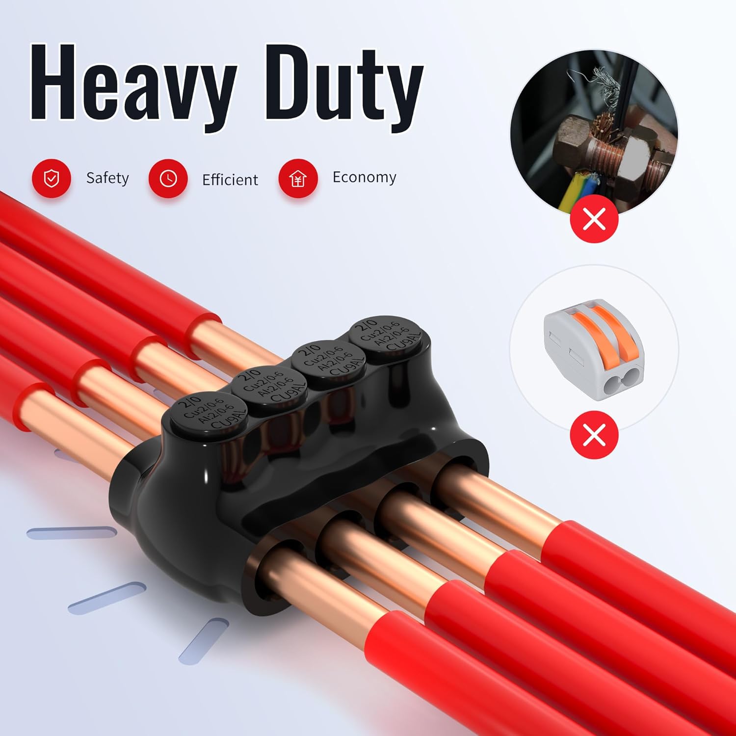 4 Port Black Insulated Connectors 2/0-6AWG Insulated Tap Connector 3/16" Allen Hex Dual Entry Aluminum Wire Connector - 6 Pack