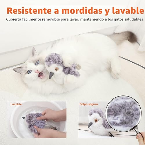 Miniatura 4 de Potaroma Juguetes para Gatos Ave Flapping (No Vuela), Canturreo Realista de Andarríos, Juguete Interactivo para Gatito Recargable Activado por