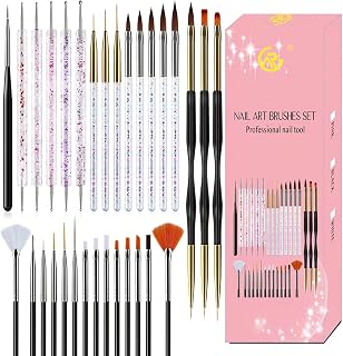 31pcs Nail Art Brush Set with Dotting Tools, Striping Brushes & Dust Brush, Drawing Pen for Gel Polish