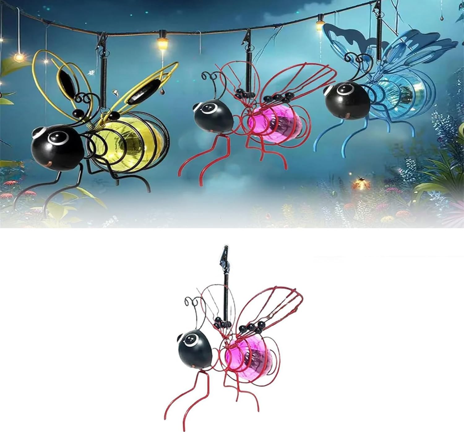Solar Bees Lights Outdoor, Hanging Bee Solar Garden Light, 2025 New Hanging Insect Simulation Light, Garden Bees Lantern, LED Bugs Bee Ornament for Patio Yard Pathway Housewarming Gifts (Purple)