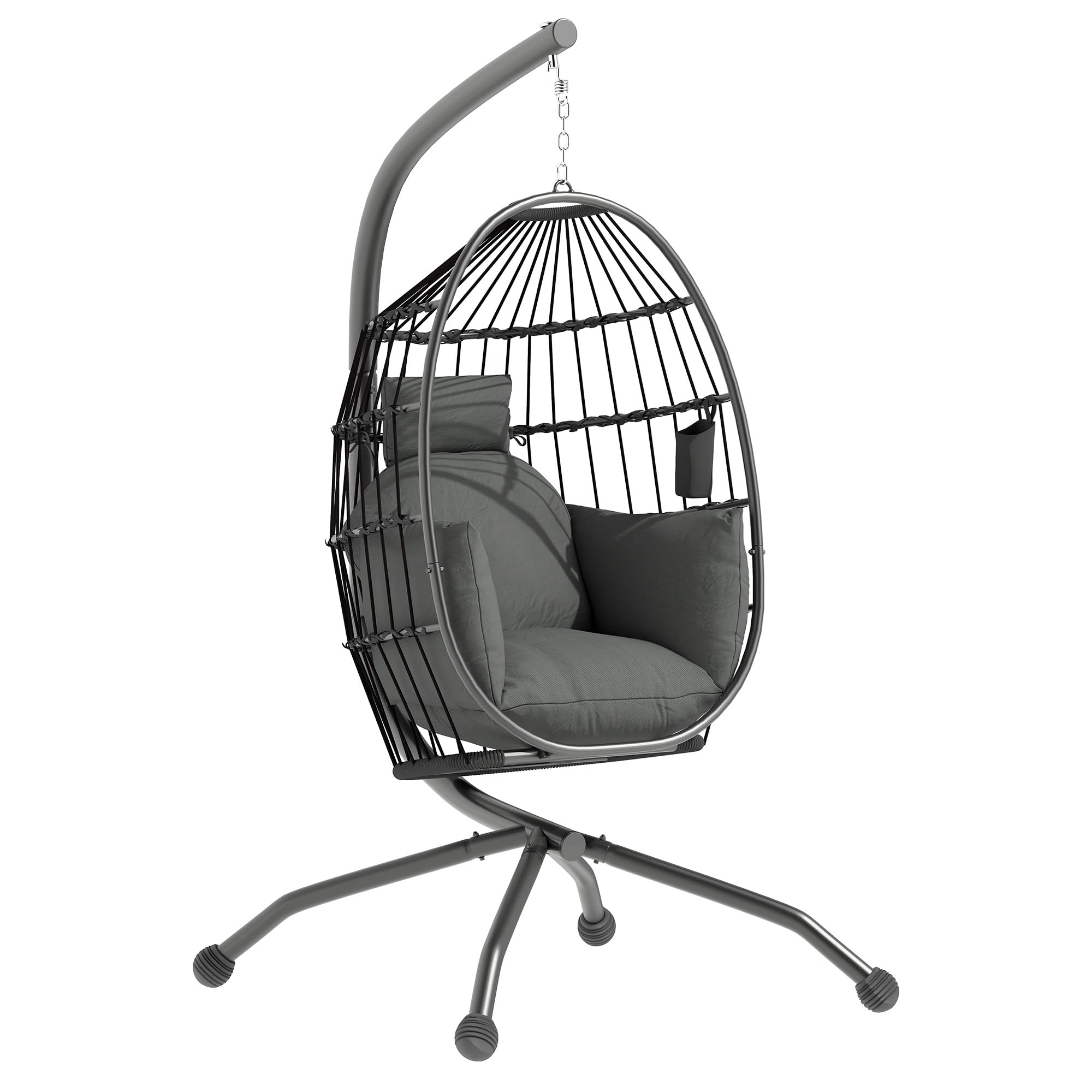 Outsunny Unisex Dark Grey Egg Chair Outdoor Indoor Garden Swing Chair, Folding Basket, Grey In