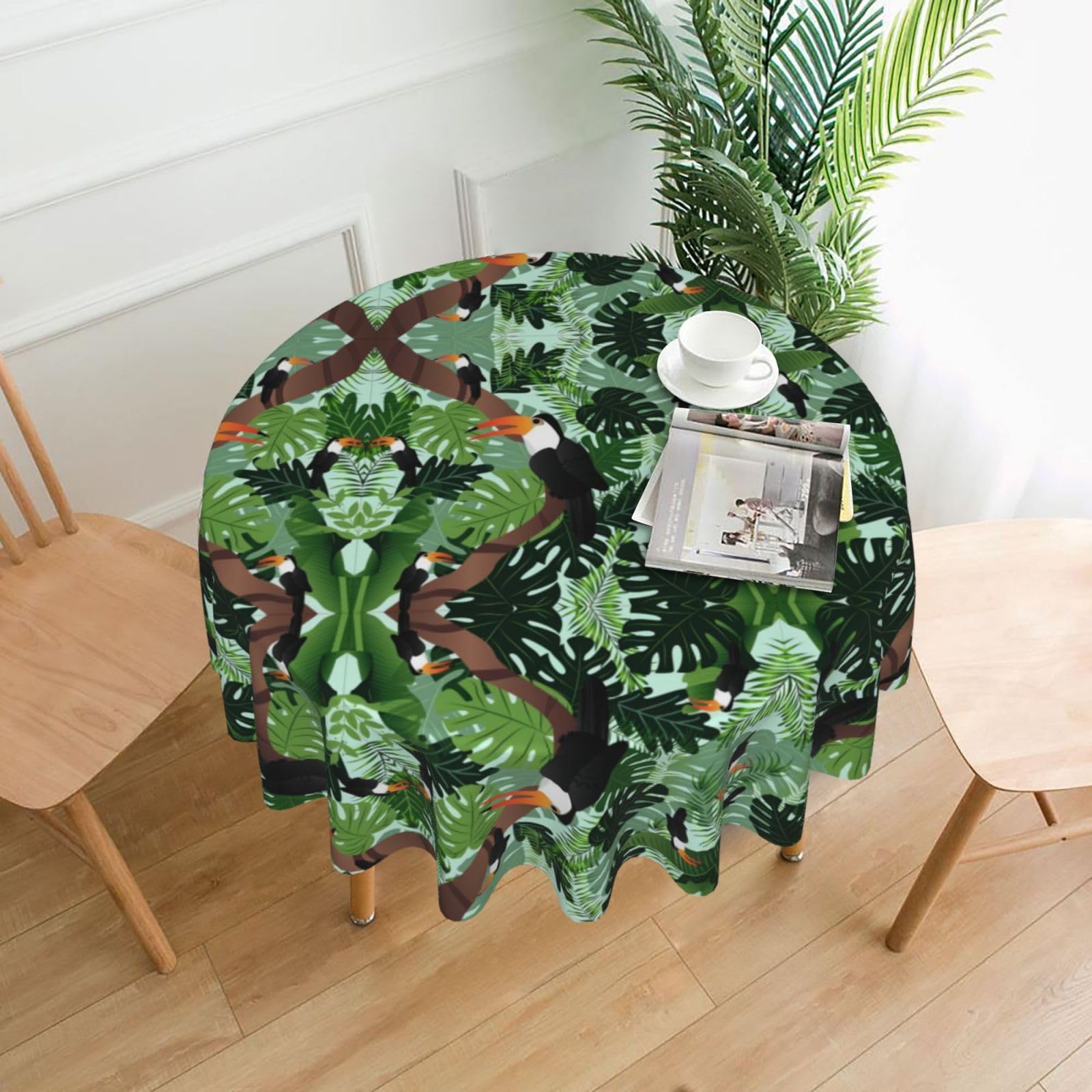 YYHHAOFA Tropical Leaves Bird Prints Round Decorative Tablecloth 60in - High-Grade Polyester Throw for Dining Tables, Parties, & Outdoor Events
