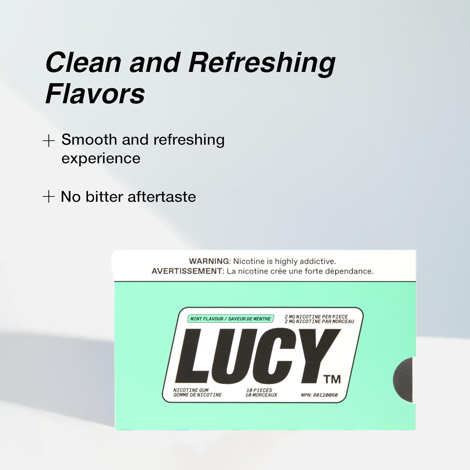 LUCY™ Nicotine Gum 2mg, 100 Count, Mint - Health Canada Natural Health Product NPN 80120060 - NRT Stop Smoking Aid, Reduce Withdrawal Symptoms & Cravings