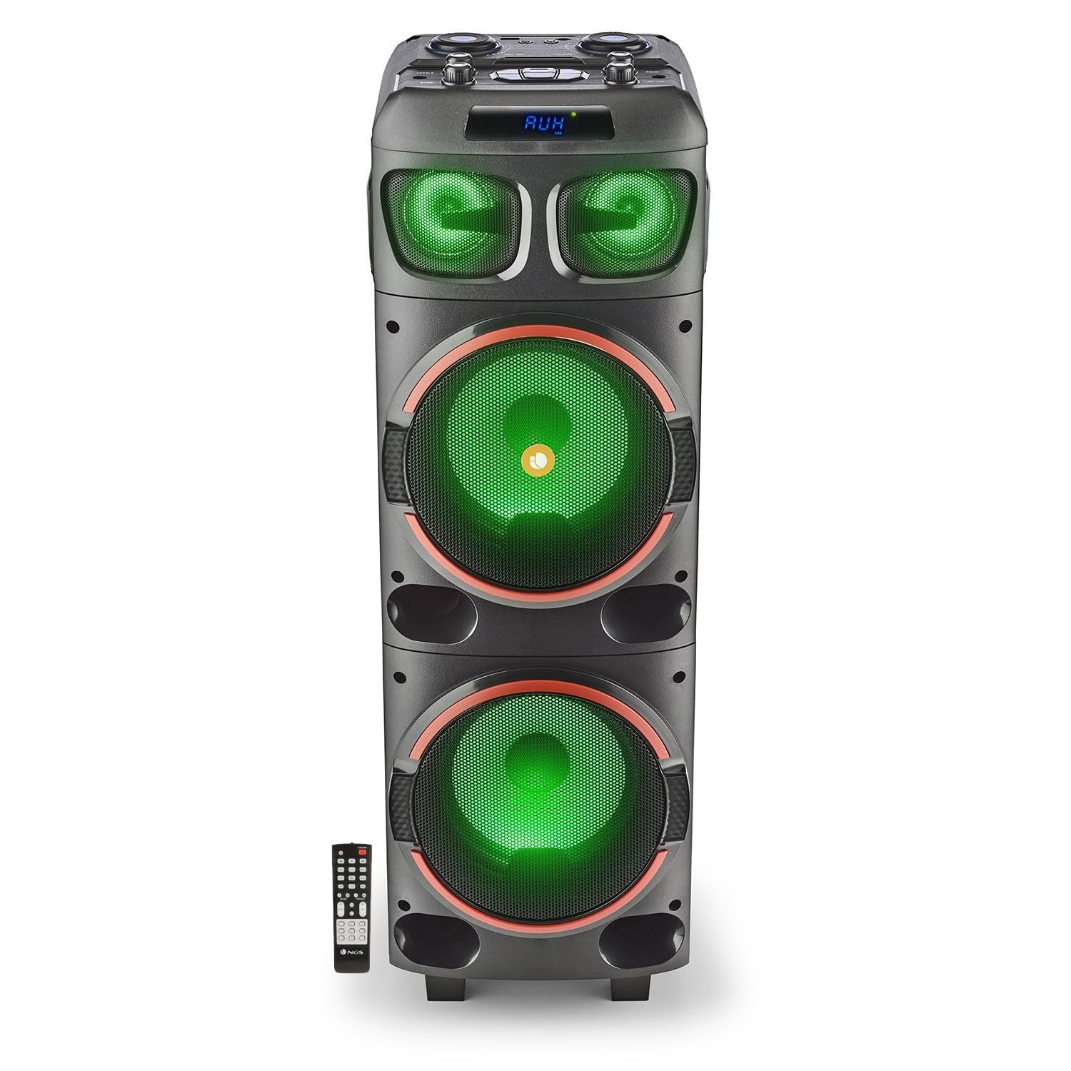 Haut-Parleur Portable Sono 300W NGS WILDDUB1 Stéréo Bluetooth et True Wireless, Double Sub 8" (Micro SD/USB/AUX in/),