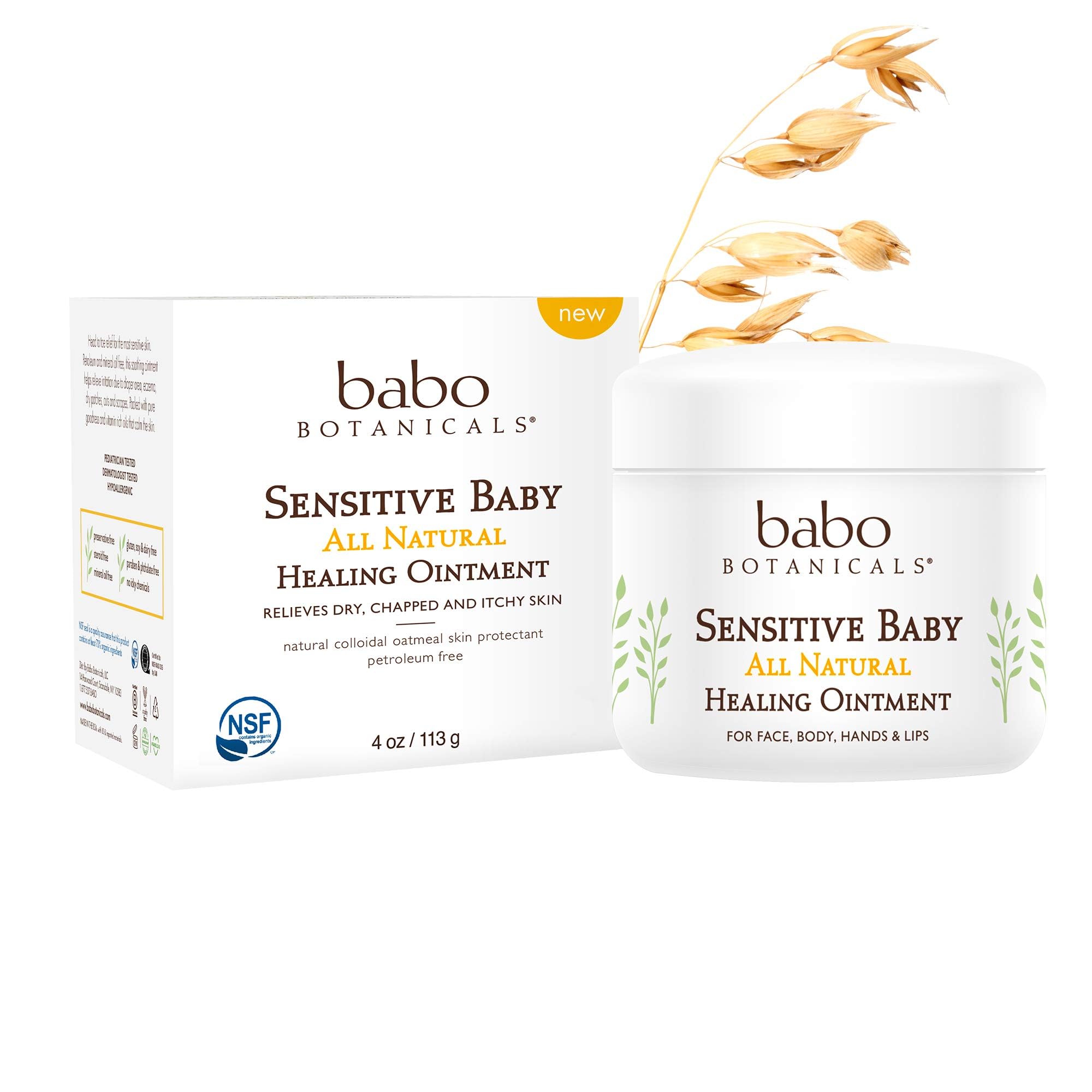 70+% Organic Sensitive Baby All Natural Healing Ointment with Medical Grade Colloidal Oatmeal, Unscented 4 Ounce