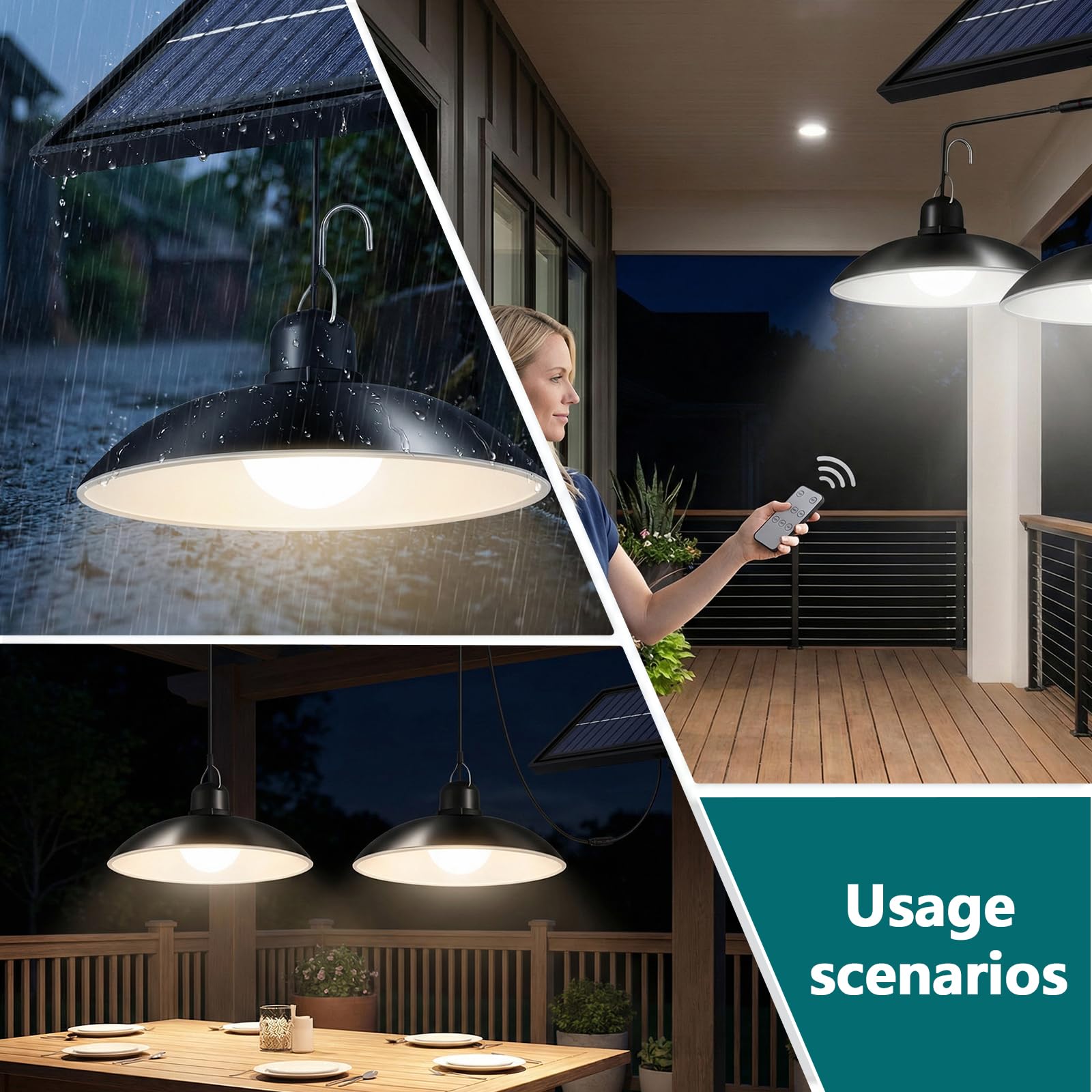 PORFOYO Lampe Solaire D'extérieur Avec Télécommande, Lampe Solaire Exterieur, 50W Suspension Solaire, Lampes Suspendues LED Solaires IP65, Lampes Solaires Pour Extérieur et Intérieur
