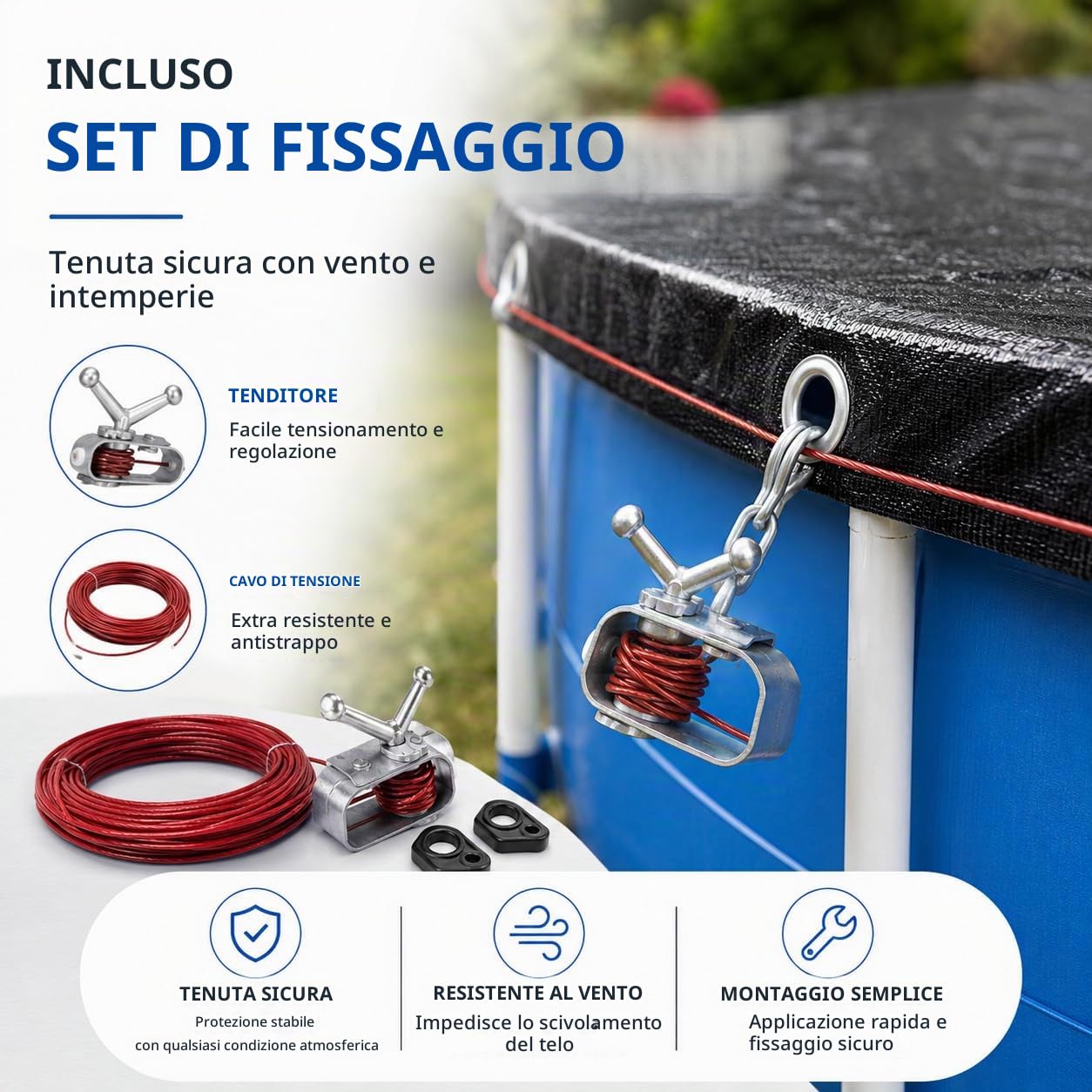 Telo di copertura per piscina rotondo, extra spesso, 200 g/m², resistente ai raggi UV, per l'estate e l'inverno, colore nero (380 – 420 cm (diametro 480 cm)