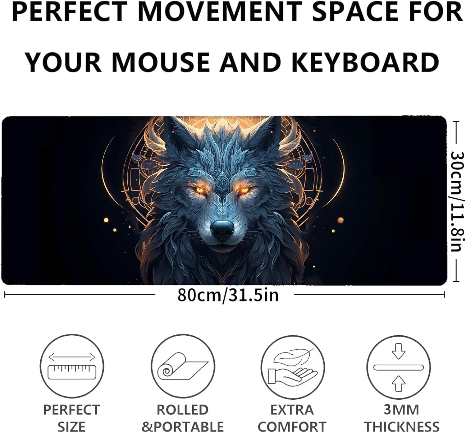 Wolf Gaming Mouse Pad 31.5x11.8in,Science Fiction Wolves Large Extended Desk Mat with Non-Slip Rubber Base,Big Mousepad for Laptop Computer PC,for Gamer Office Home Decor,Deskmat Gifts - Image 3
