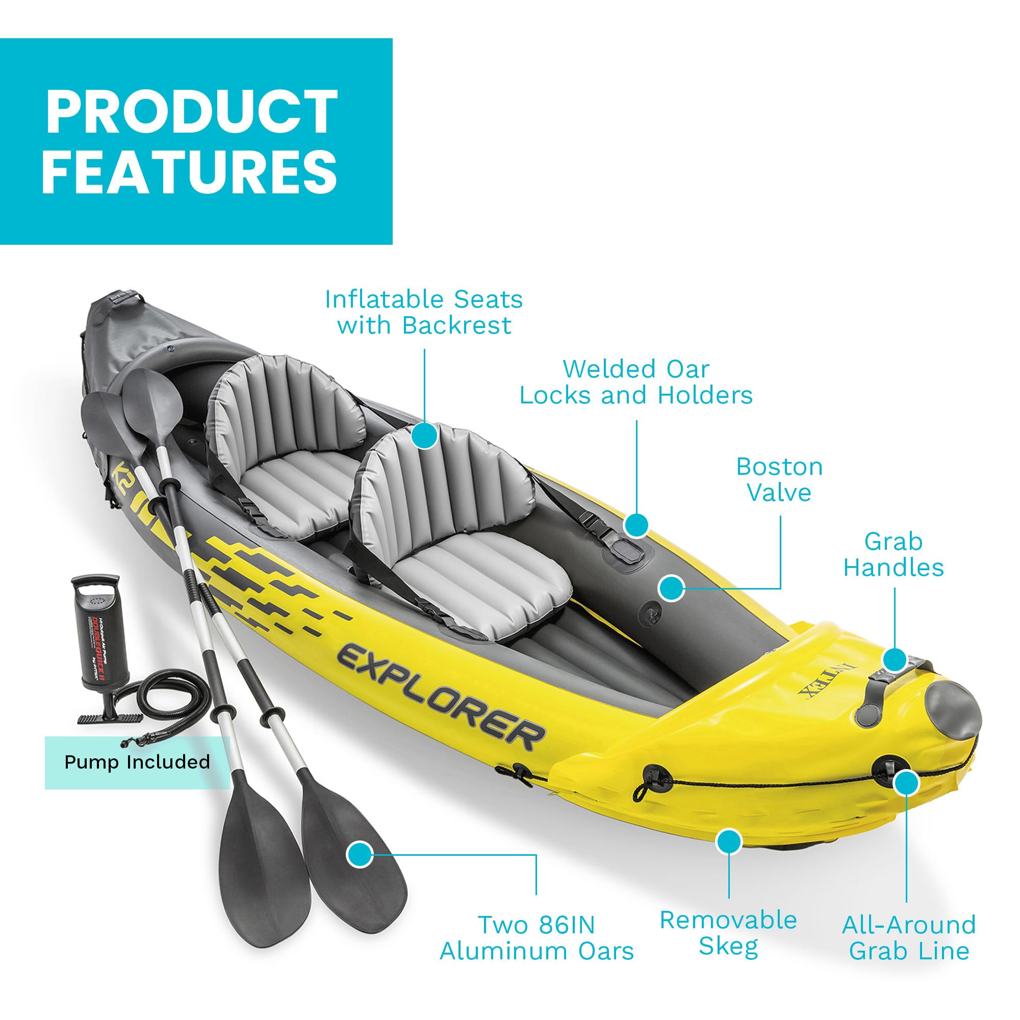 INTEX 68307EP Explorer K2 Inflatable Kayak Set: Includes Deluxe