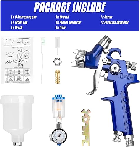 Miniatura 7 de HVLP - Pistola de pulverización profesional con boquilla de 0.020 in y regulador de aire, kit de pistola de gravedad profesional portátil para