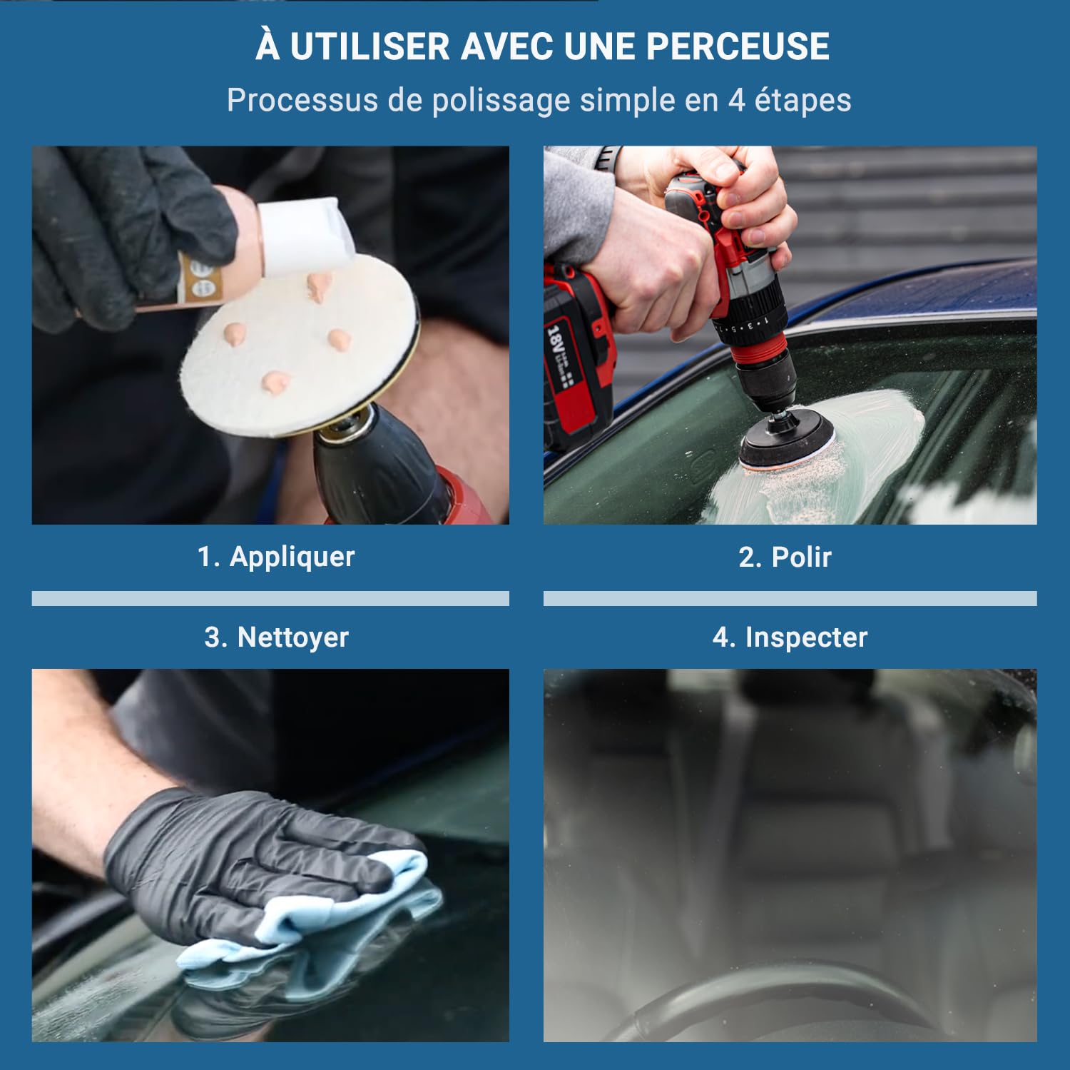 Glass Polish Kit de Polissage de Pare-Brise - Réparation de Verre Automobile Bricolage de 50 mm - Élimine Les Dommages des Essuie-Glaces, Restaure la Clarté et l'Éclat