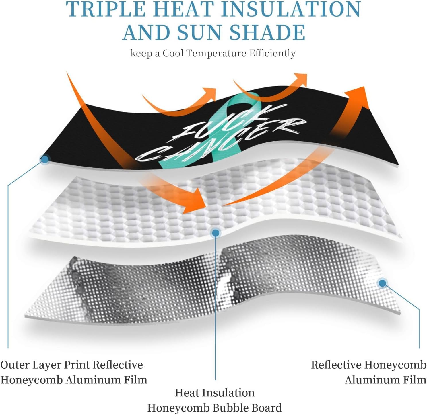Ovarian Cancer Warrior Aweareness Ribbon Foldable Car Windshield Sunshade Blocks Heat and Sun Glare Uv Rays