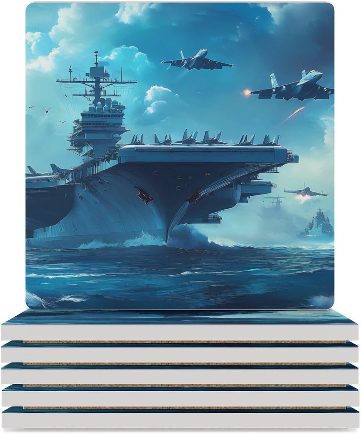 Military USS Enterprise Ship Funny Ceramic Coasters for Drink Absorbent Cup Holders Tabletop Protection