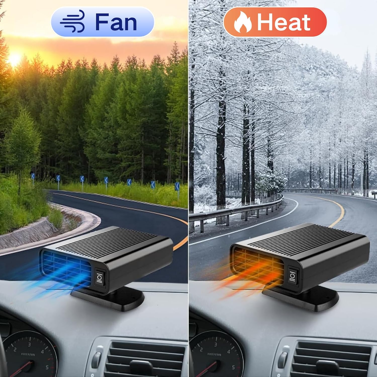 Car Heater, Portable Car Heater for Vehicle Fast Heating Defrost Defogger Plugs into Cigarette Lighter