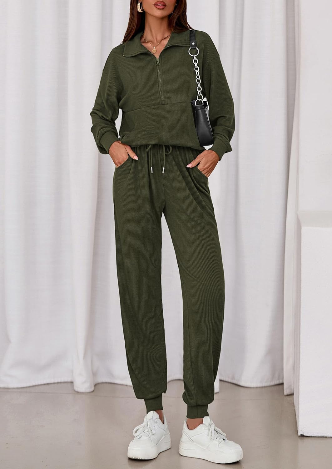 PRETTYGARDEN Women's Fall 2 Piece Lounge Sets Zip Up Sweatshirt Jogger Pants Sweat Track Suits Travel Outfit Winter Clothing - Image 7